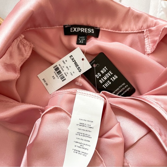 [express] satin cap sleeve button up blouse shirt silky light pink XS - Picture 5 of 10